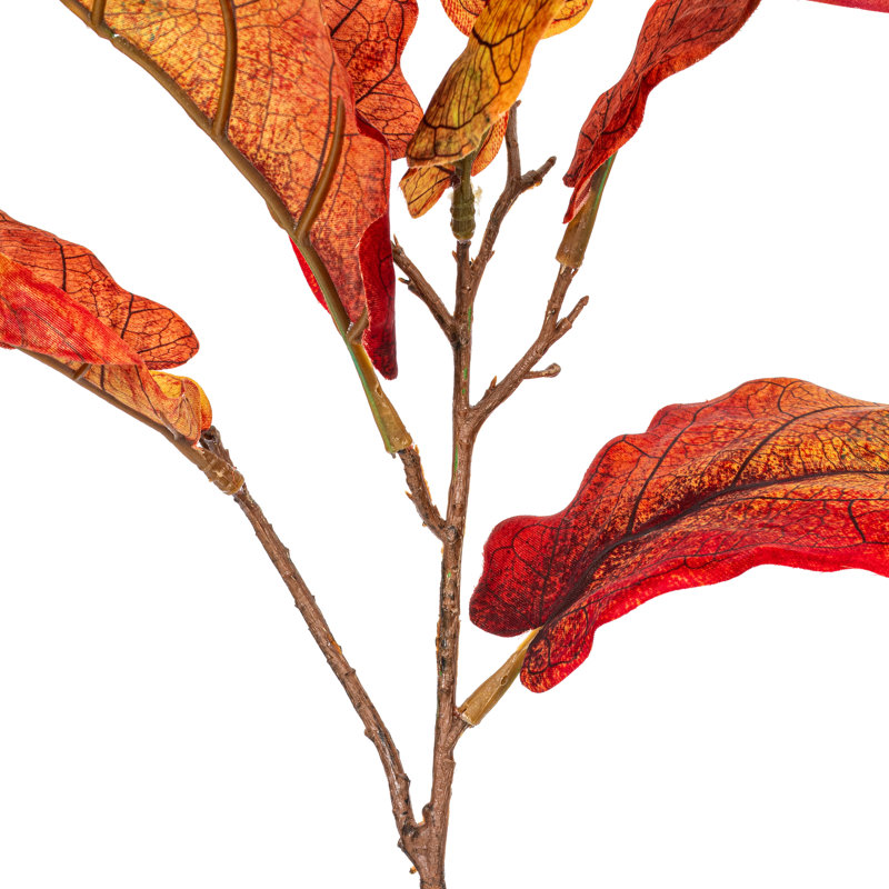 31" Orange Fiddle Leaf Spray. It measures 31 by 5 inches. It includes 3 pieces per bag.