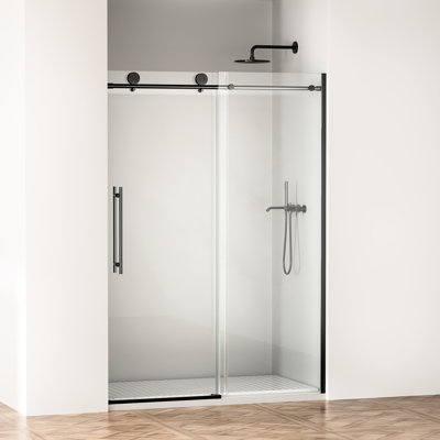 50 - 54 In W X 75 H Sliding Shower Door, 8Mm Clear Tempered Glass, Silent Soft Close, Dual Nano Coating, Diy Installation Leak Proof, Easy To Install, Matte Black