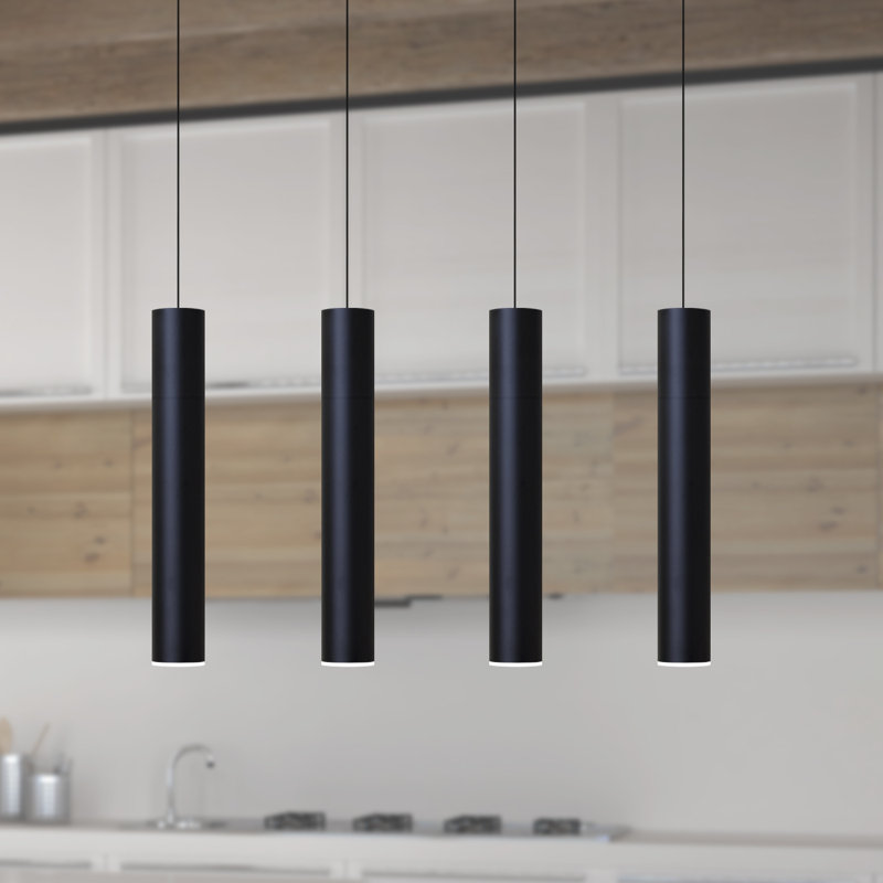 Luminaire suspendu linéaire à 4 lumières pour îlot de cuisine Chambery, Noir
