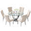Ensemble de table de salle à manger de 47,2 po pour 6, 7 pièces, ensemble de table de salle à manger 7 pièces, ensemble de table en verre transparent avec 6 chaises rembourrées en velours, pour salle à manger, cuisine, appartement-1563885424