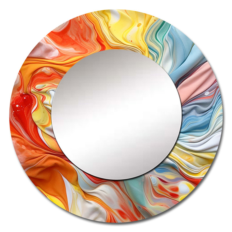Orange And Blue Layers Of Emotion - Abstract Large Round Mirror, 23" x 23"