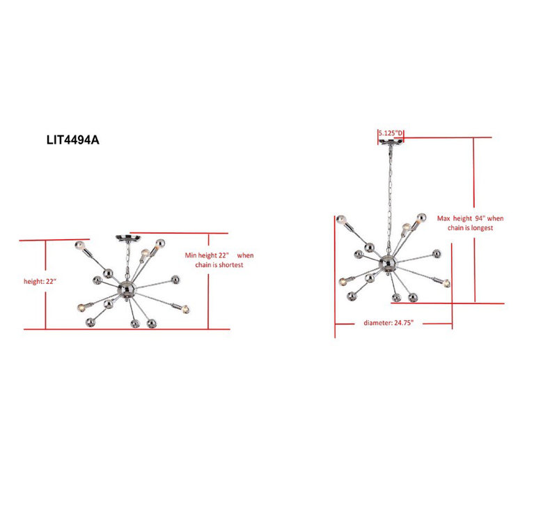 6 - Light Dimmable Sputnik Modern Linear Chandelier