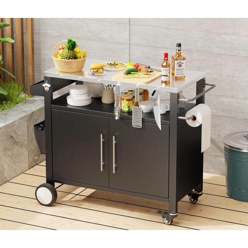 Two Door Outdoor Grill Cart with Patio Furniture Set An Outdoor Grill Table featuring Ample Storage.