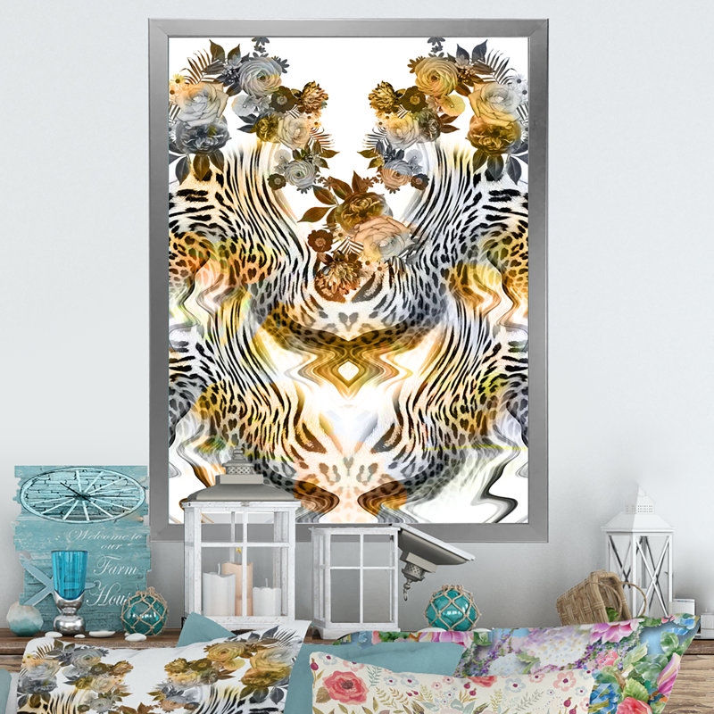 Fleurs léopard - peinture, H 20 po x l 12 po x P 1 po, Toile avec cadre photo argenté
