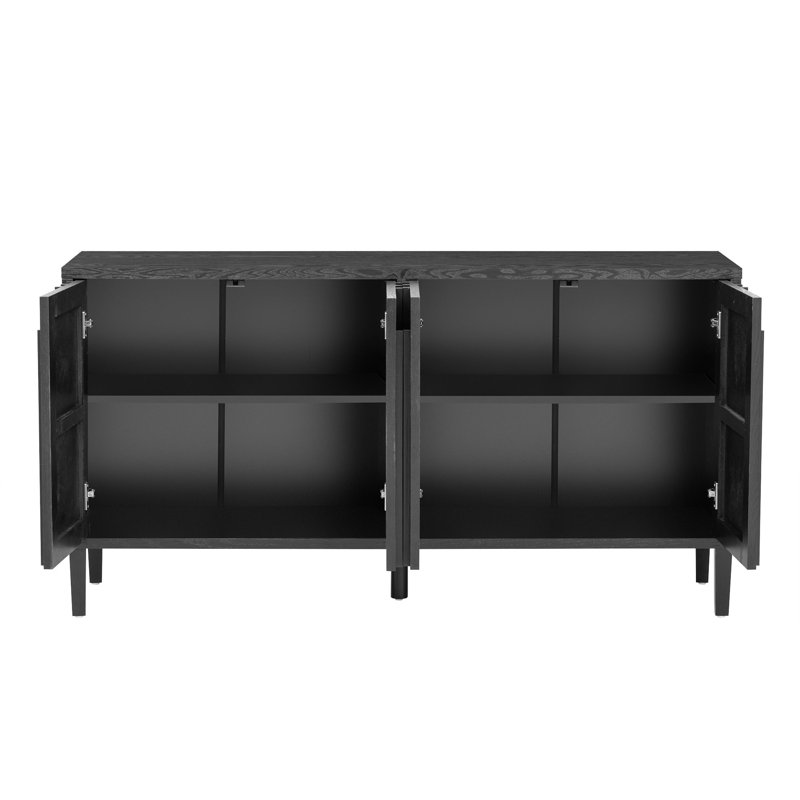 Wooden Sideboard with 4 Doors & Hidden Handles, Black