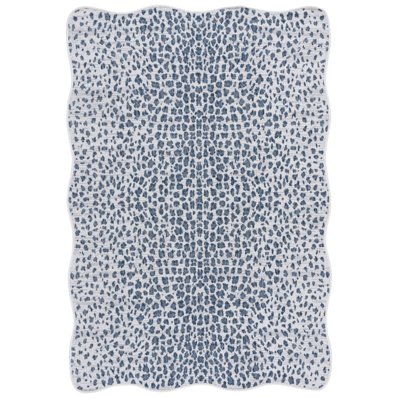 Tyron Animal Print Ivory/Navy Area Indoor/Outdoor Area Rug, Novelty Rectangle 5'3" x 7'7"