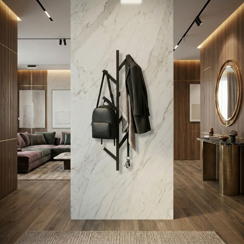 Modern Wall Mounted Coat Rack With Multiple Metal Hooks For Entryway Storage