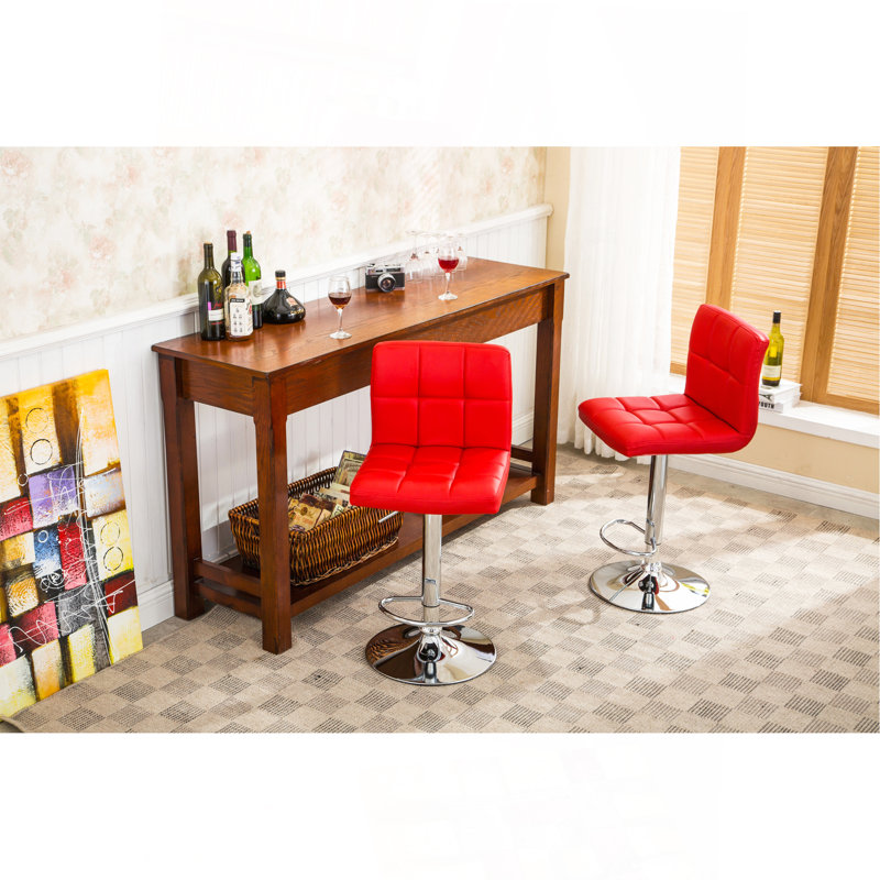 Swivel Faux Leather Adjustable Hydraulic Bar Stool, Set Of 2, Red