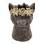 Statue de chat en magnésium avec fini brun texturé et couronne de feuilles d'or