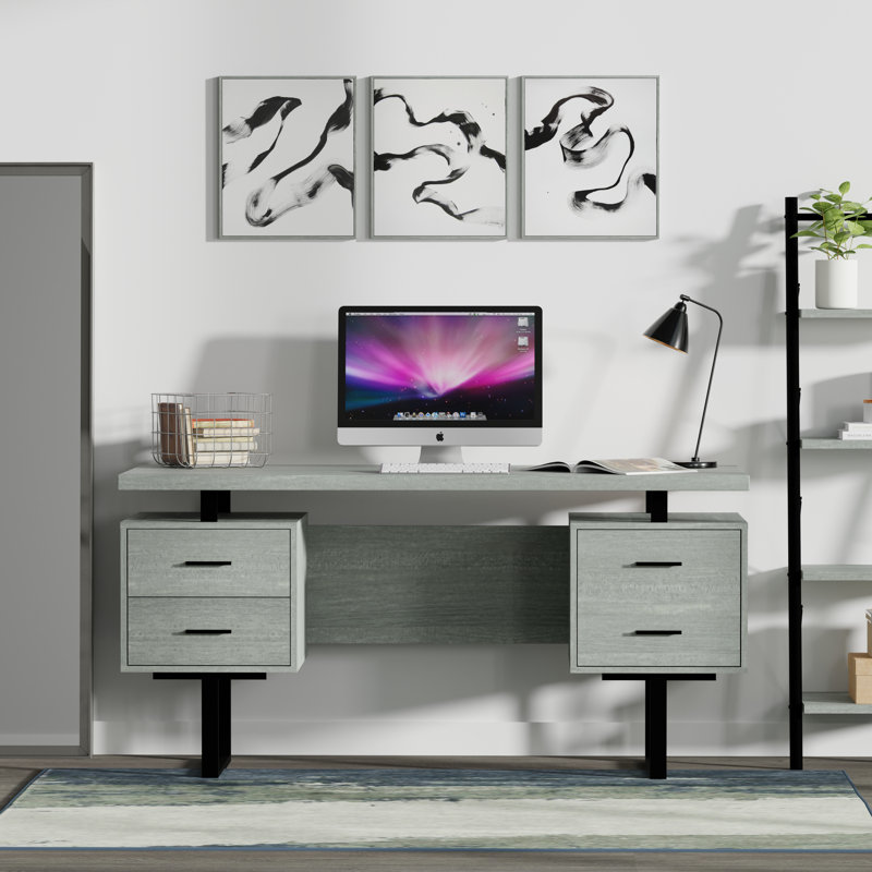 Auniya 60'' Desk, Grey Top/Body, Black Metal/Hardware