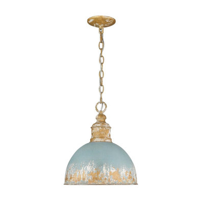 Farmhouse Rustic 1-Light Distressed Blue Dome Metal Pendant Light