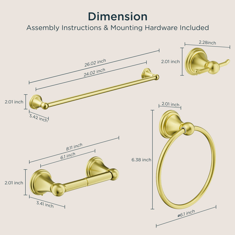 4 - Piece Bathroom Hardware Set, Light Gold