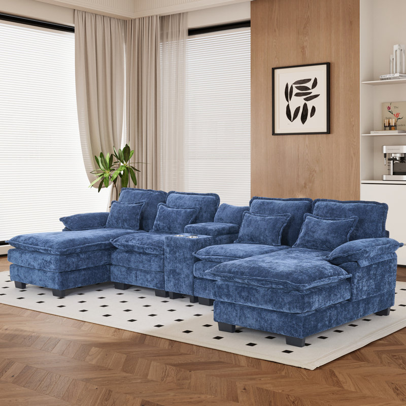 Canapé modulaire surdimensionné en U 133 po en chenille avec porte-gobelets avec console de rangement et USB 133 po