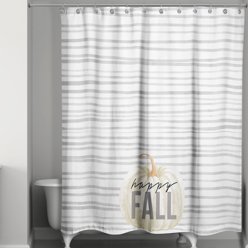 Happy Fall Grey Stripes Pattern Shower Curtain
