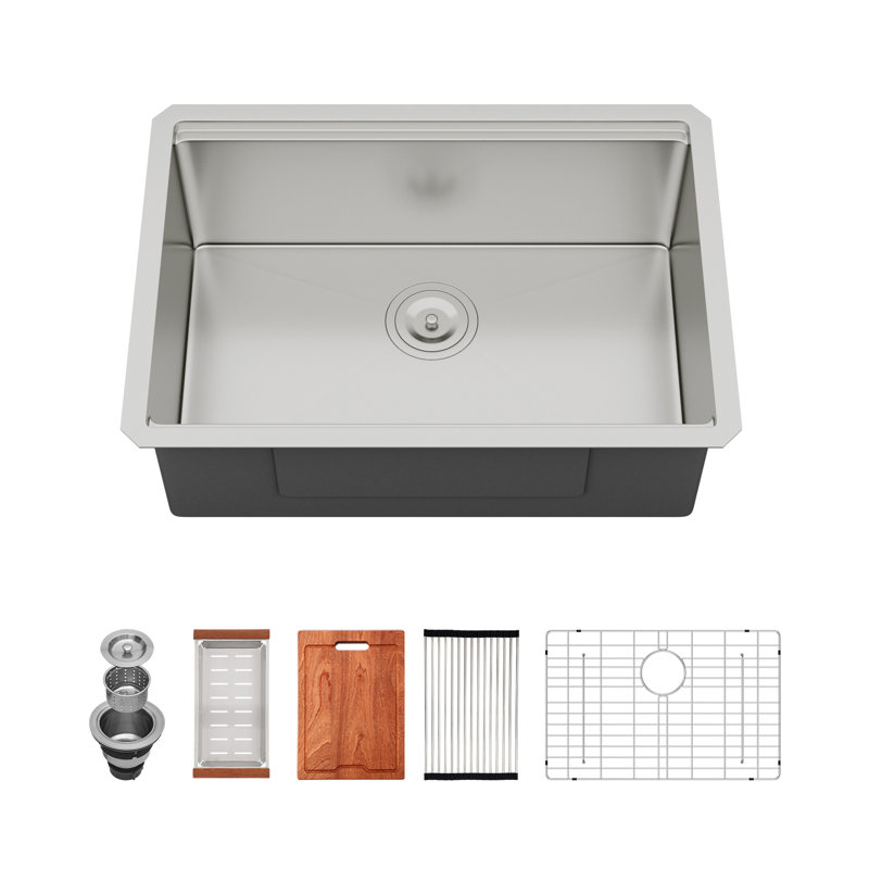Évier de cuisine encastré à cuve simple, en acier inoxydable de calibre 16, 27 po x 19 po x 10 po de profondeur encastrable | Idée cadeau