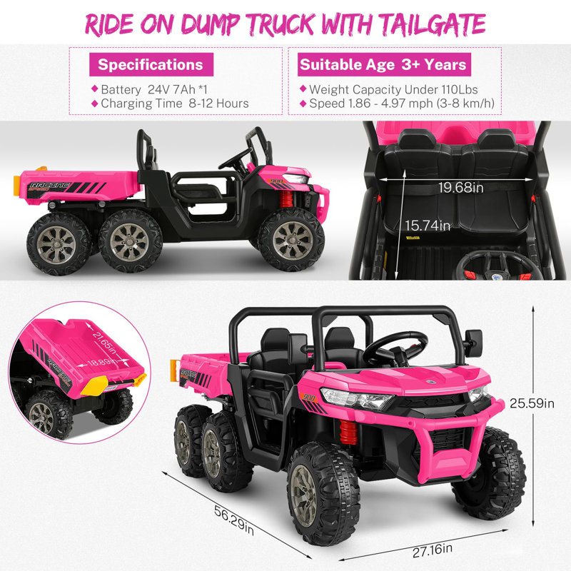 Delia Himimi 24 Volt 2 Seater All-Terrain Vehicles Battery Powered Ride On Toy with Remote Control, Pink