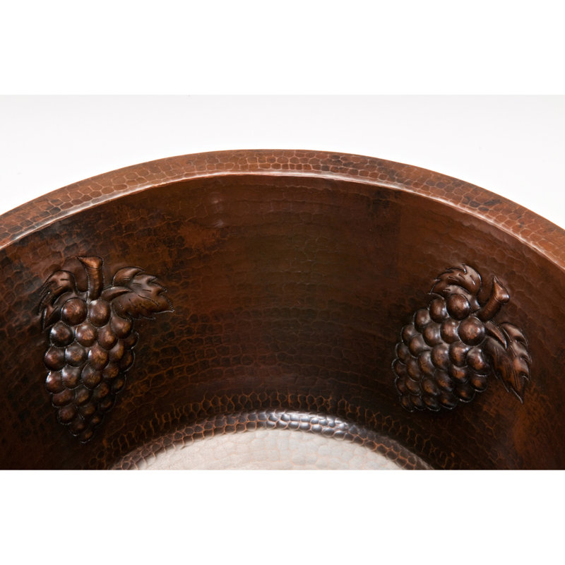 16" Round Copper Bar Sink w/ Grapes and 2" Drain Opening