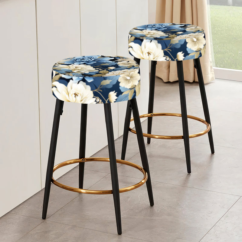 Ensemble de 2 tabourets de bar floraux bleus et blancs