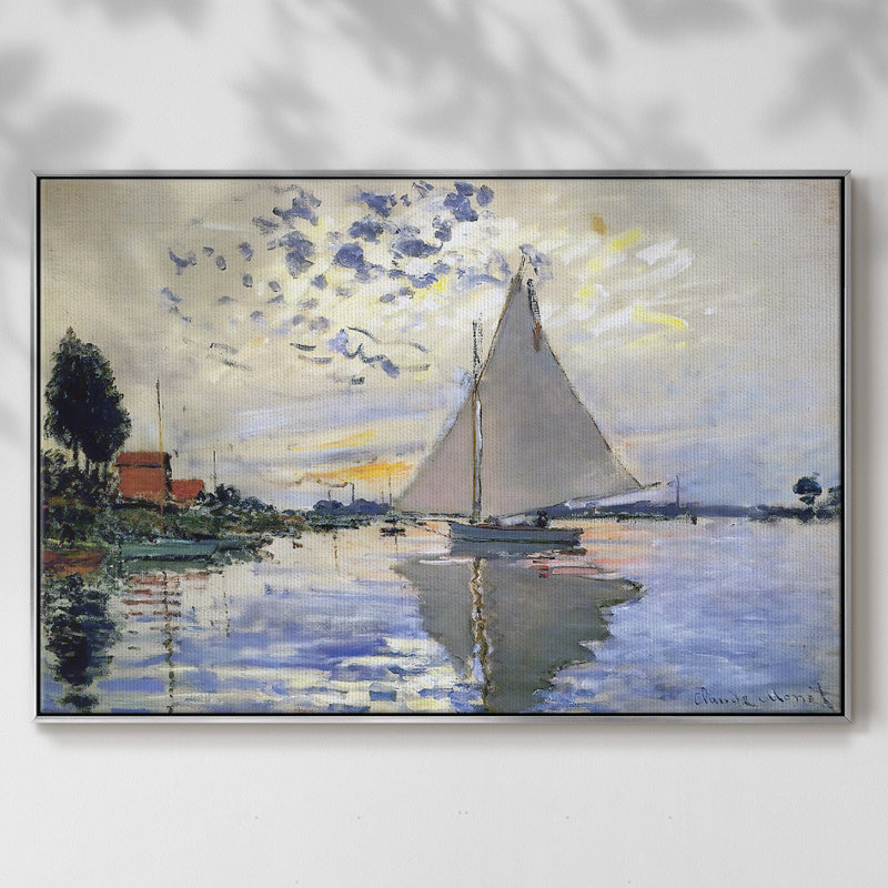 Voilier au petit sur toile, H 37 po x l 25 po x P 2 po, Argent