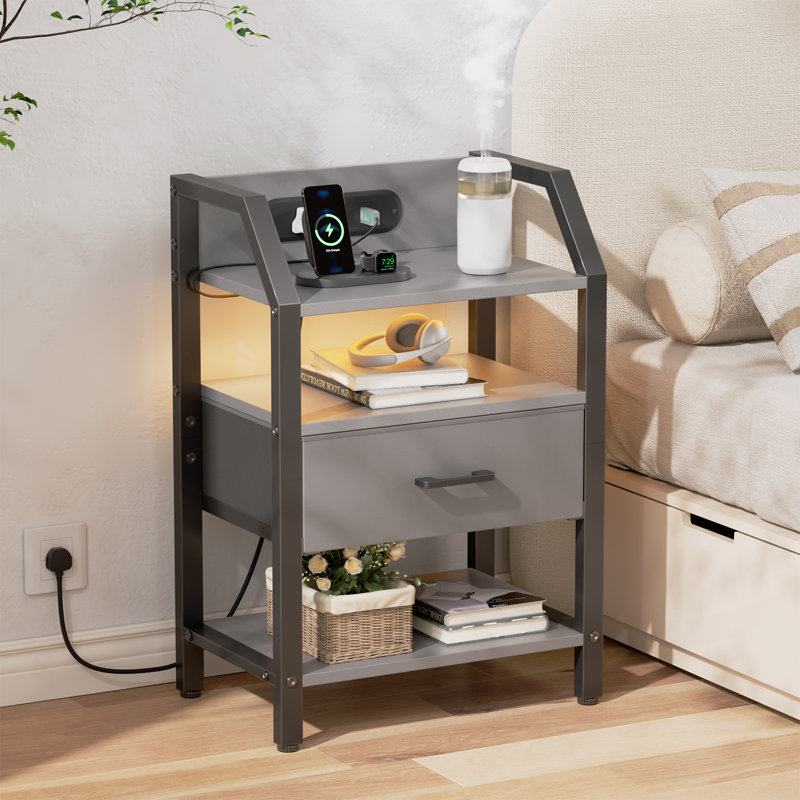46cm W Steel Bedside Table, Grey
