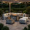 10-Piece Outdoor Patio Conversation Set With 55,000 BTU Propane Fire Pit Table, Wicker Sectional Sofa, 2 Ottomans & Coffee Table