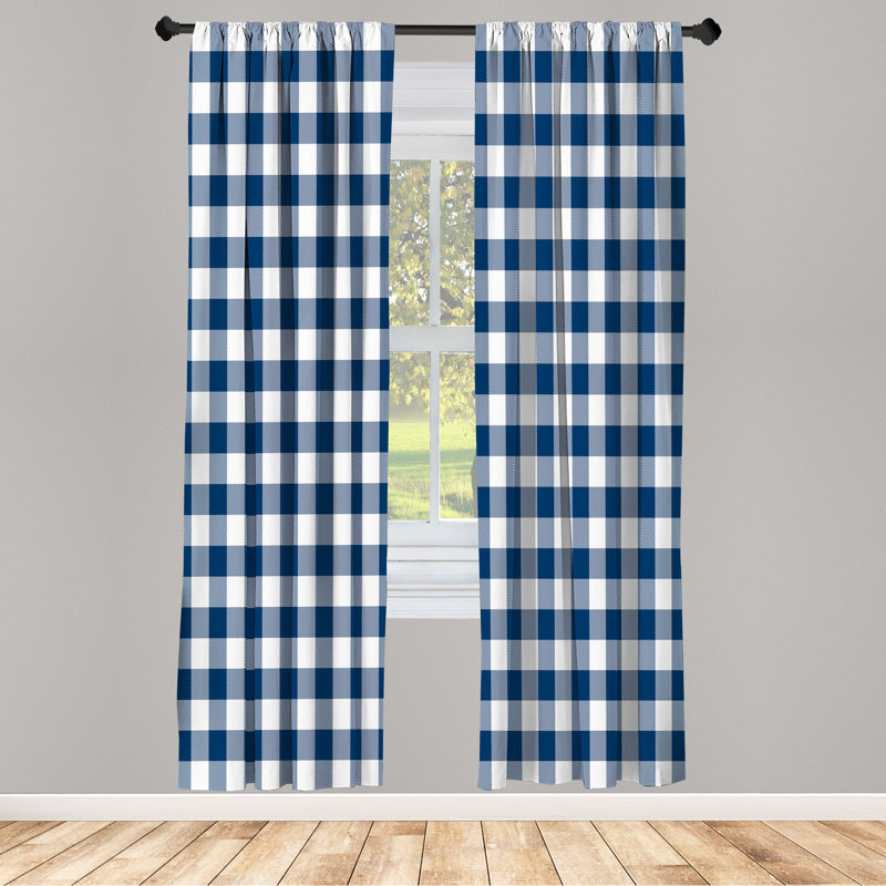 Charlton Home® Plaid Curtains, Lumberjack Buffalo Checks Art, Dark Blue/White, 28" W x 84" L
