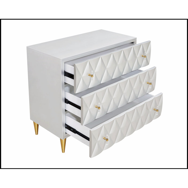 Console à 3 tiroirs Champagne avec rangement spacieux, intérieurs modernes et élégants
