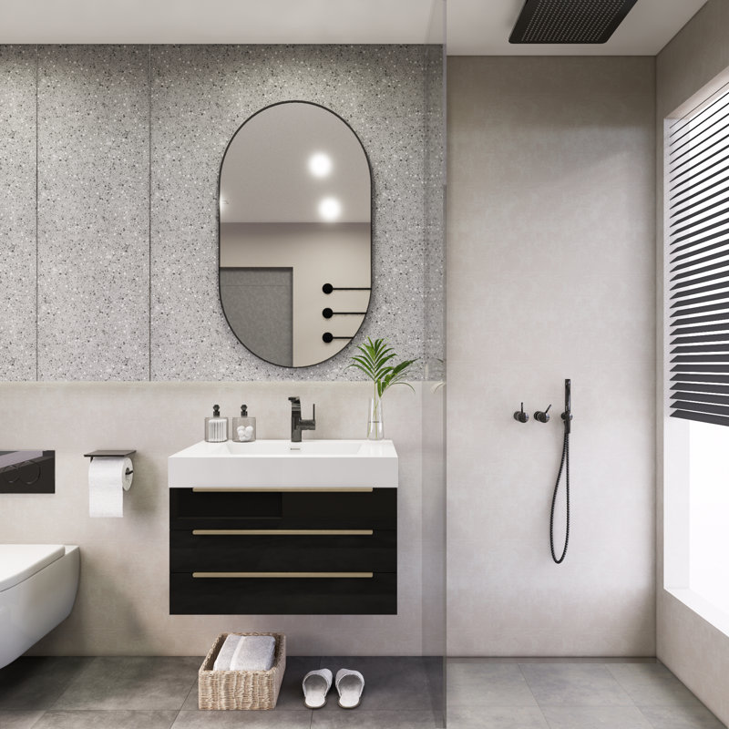 Platte 29.5'' Single Bathroom Vanity with Acrylic Top, High Gloss Black