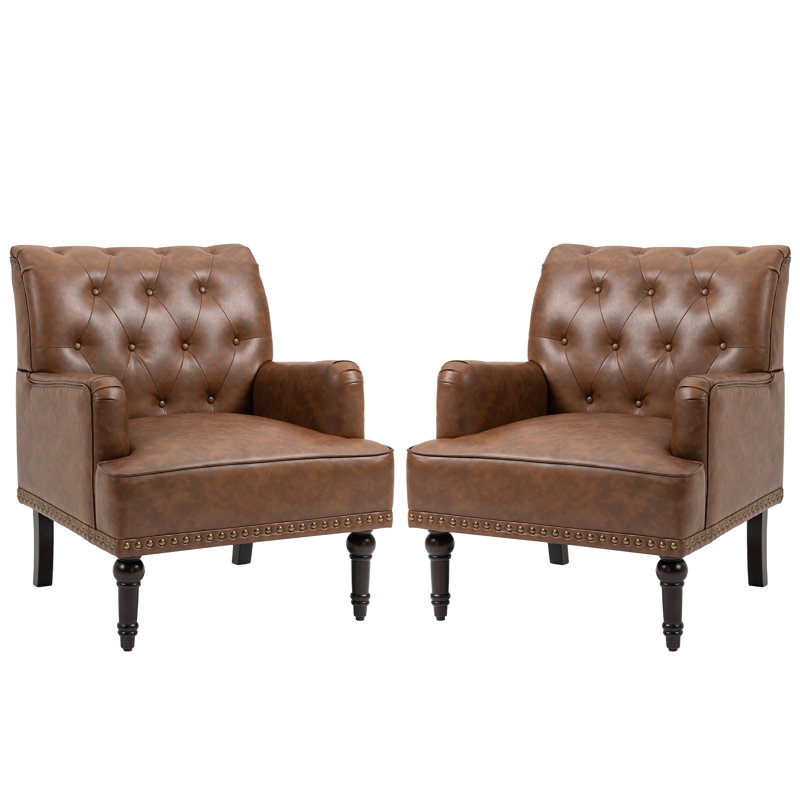 Arian 71 Cm Wide Tufted Armchair, Brown Faux Leather