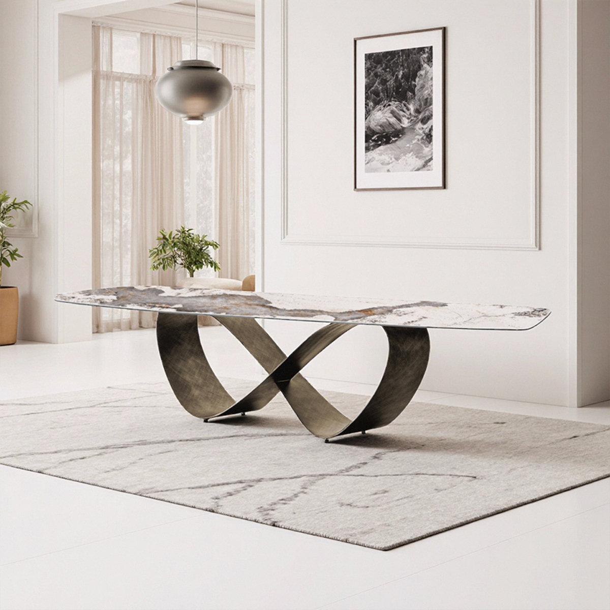 Orren Ellis Modern Sintered Stone Table with Carbon Steel Base ...