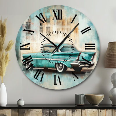 Grande horloge murale en métal Teal Classic Car Drive