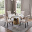 Ensemble de table de salle à manger ronde de 130 cm avec plateau tournant, 6 chaises blanches rembourrées à dossier haut-1324801153-1324801167