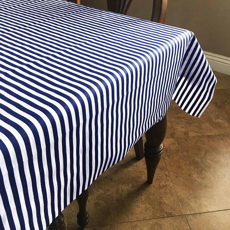 Nappes demi-pouce à rayures, 96 po x 58 po, Blanc / bleu marine