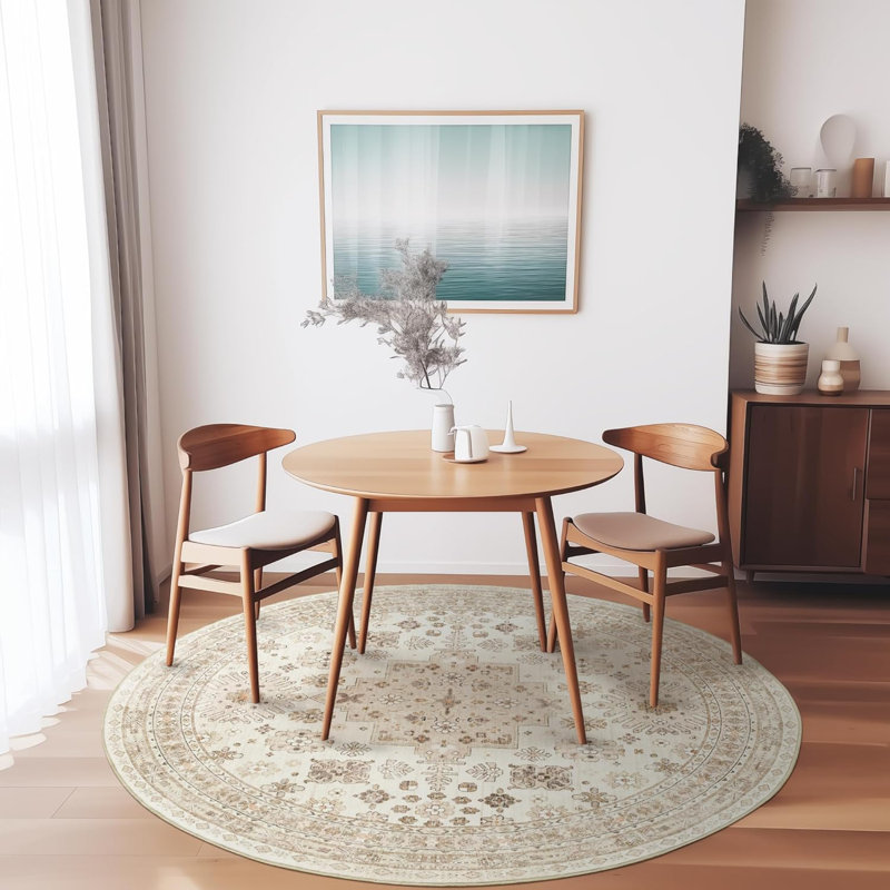 Tapis lavable antidérapant Medallion (crème), Rond 6 pi