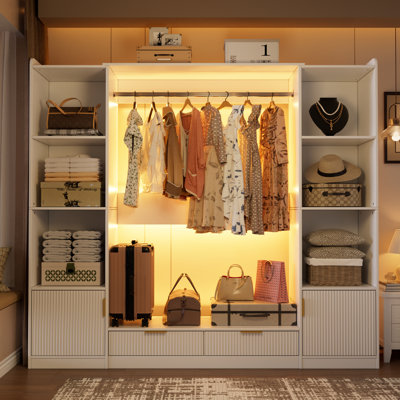 Système d'organisation autonome sur pied Pakasept, garde-robe autonome de 64,9 po avec 6 présentoirs de rangement, tringles de suspension et 2 tiroirs en bois
