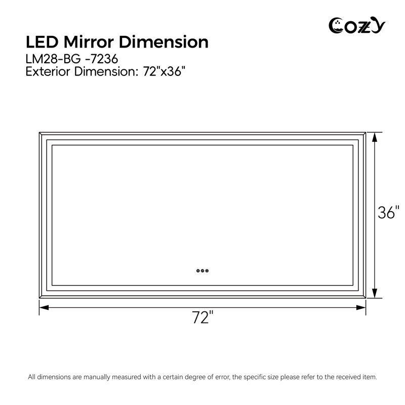 72" x 36" Frontlit & Backlit Anti-Fog Tempered Glass Framed Bathroom/Vanity Mirror, Brushed Gold