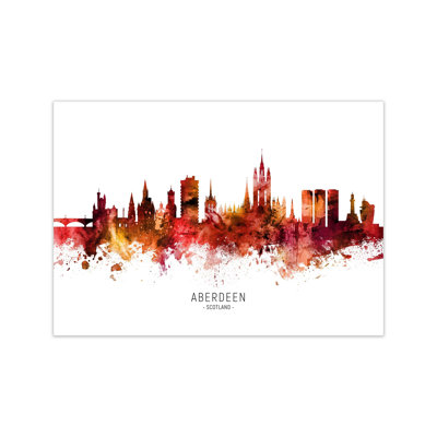 Aberdeen Scotland Skyline Red City Name by Michael Tompsett - Print