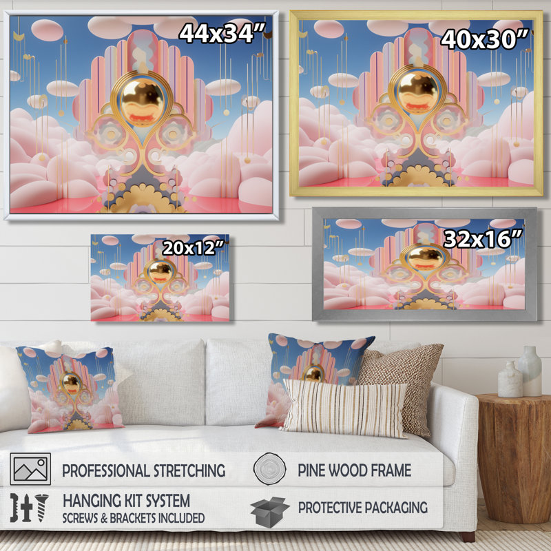 «Pink Cloud Magic Universe», paysage abstrait, art mural, Toile avec cadre flottant brun, H 12 po x l 20 po x P 1 po