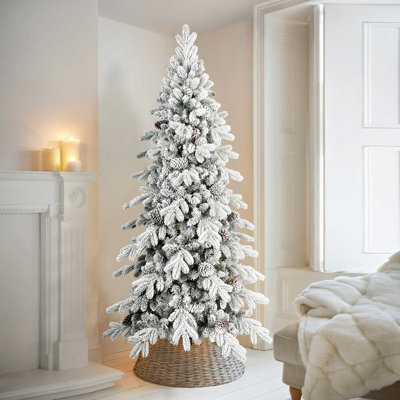 Flocked Slim Christmas Tree with Pine Cones