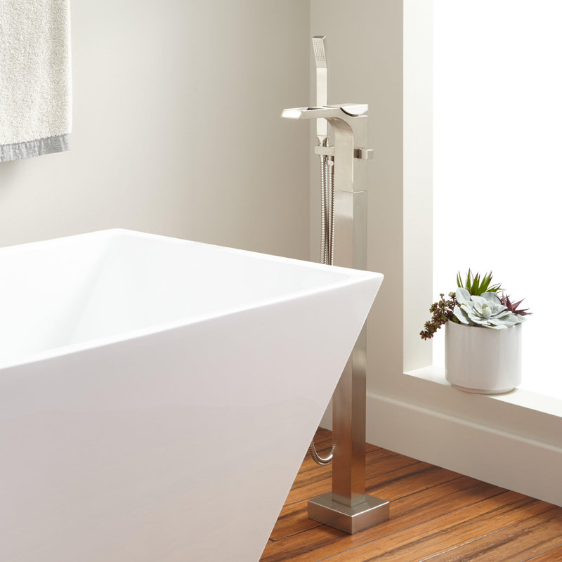 Willis Floor Mounted Waterfall Tub Faucet, Brushed Nickel