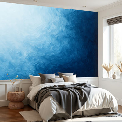 Papier peint auto-adhésif abstrait mural vagues bleues turquoise foncé H 69 po x l 96 po Peel and Stick