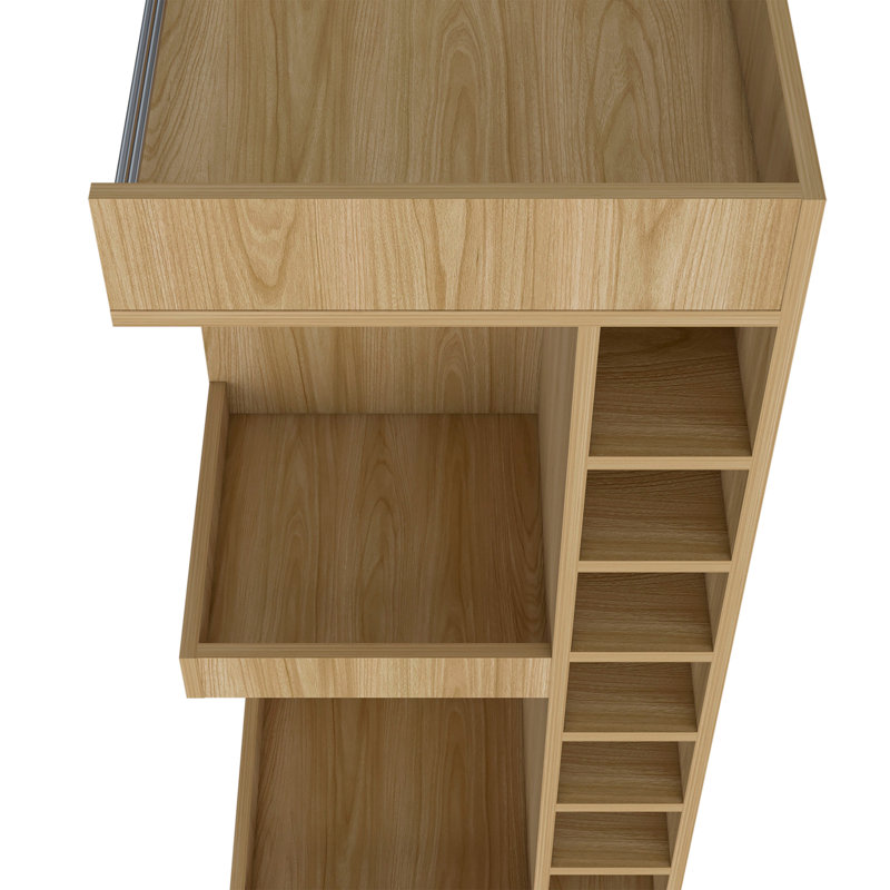 Lamer Corner Bar Cabinet with Wine Rack and Open Shelf, Natural Oak, Natural Wood