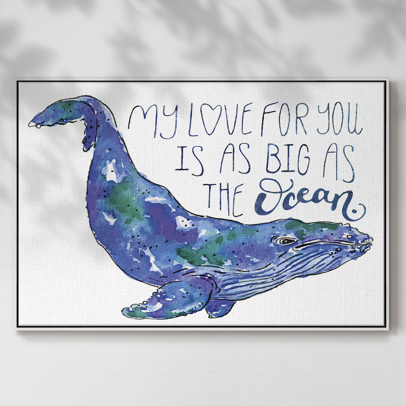 Whale Love II, reproduction d'art sur toile, H 17 po x l 25 po x P 2 po, Blanc