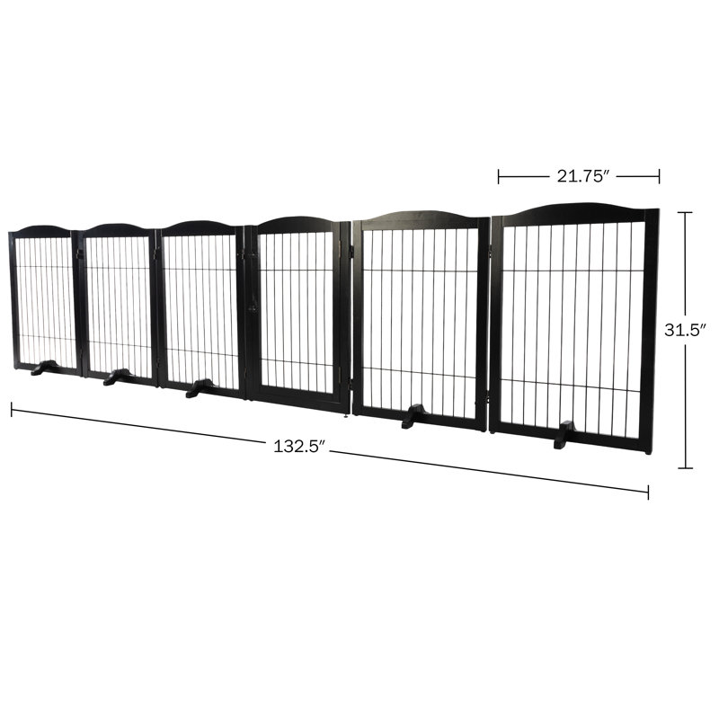 Black Solid Wood and Metal Freestanding Pet Gate