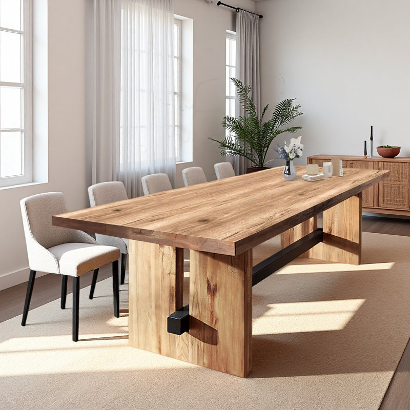 Solid wood rectangular dining table and chair set, 11