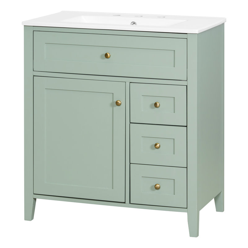 Meuble-lavabo simple autoportant vert 30 po avec lavabo et rangement en céramique, Green