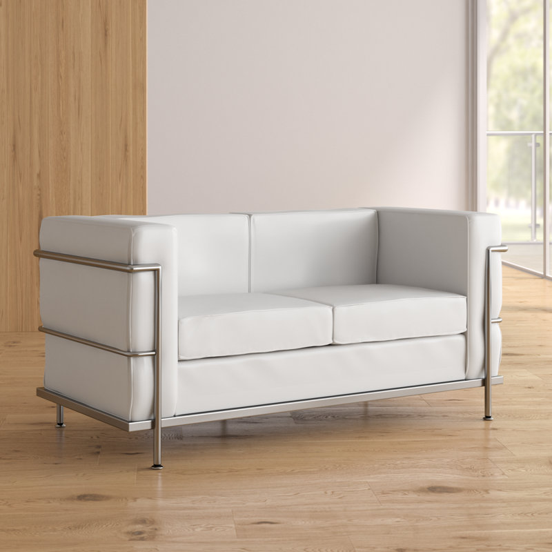 Hercules Regal Series Contemporary LeatherSoft Loveseat with Encasing Frame, White