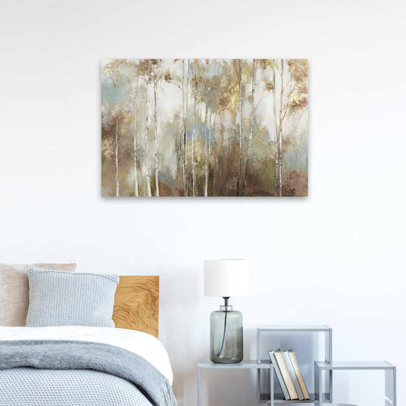 Fine Birch Iii, paysage, arbre, forêt, nature, peinture, impressionnisme, art contemporain, H 36 po x l 24 po