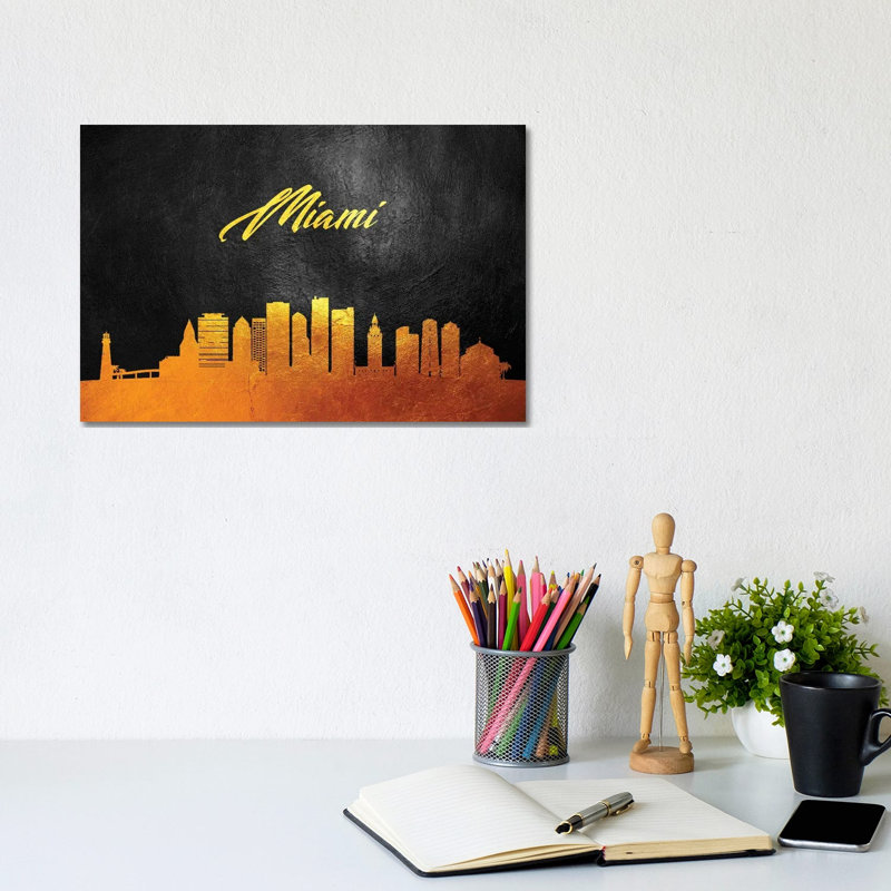 Miami Florida Gold Skyline by Adrian Baldovino - Wrapped Canvas Print, 20.32 cm H x 30.48 cm W