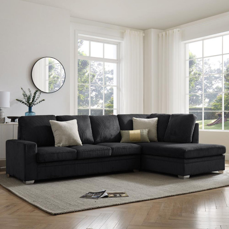 Alcott Corner Sofa, Right Hand Facing, Black Corduroy